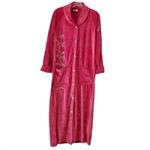 Vintage ANNE LEWIN Women's Maxi Robe Embroidered Pink Velvet Size Medium